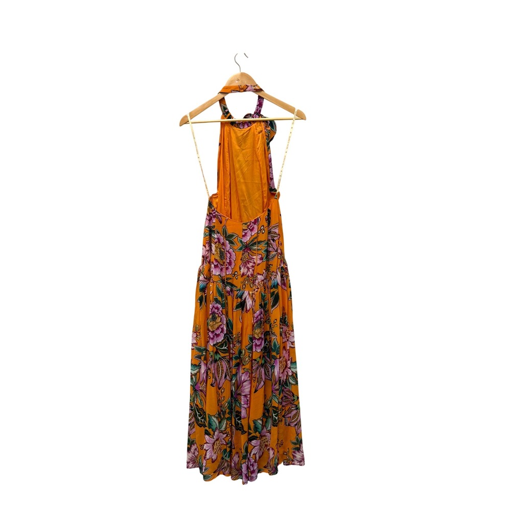 Farm Rio Wonderful Bouquet Orange Maxi Dress Floral Halter Flower Applique Small - Picture 8 of 10